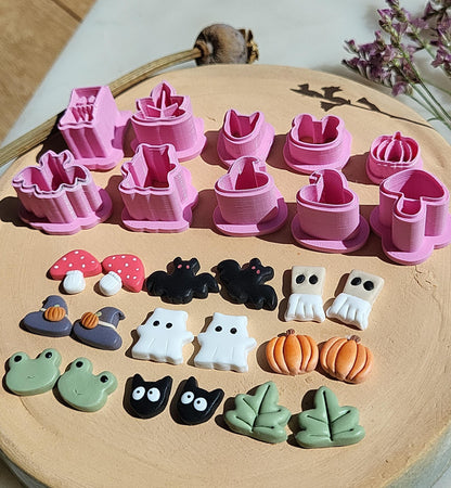 Halloween Bundle Polymer Clay Cutters • Ghost • Witch Hat • Bat • Cat • Frog