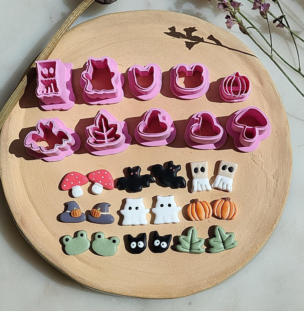 Halloween Bundle Polymer Clay Cutters • Ghost • Witch Hat • Bat • Cat • Frog