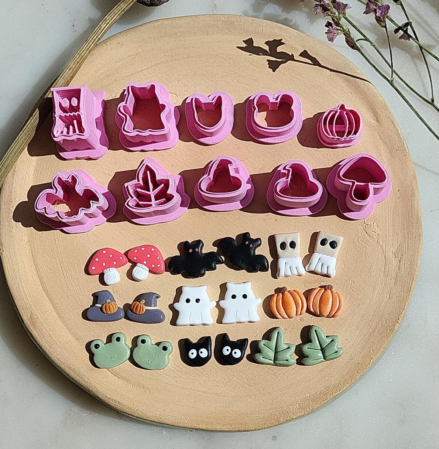 Halloween Bundle • Fall Clay Cutter Set • Spooky Polymer Clay Cutters •  Embossed Autumn Clay Cutter • Ghost • Witch Hat • Bat • Cat • Frog