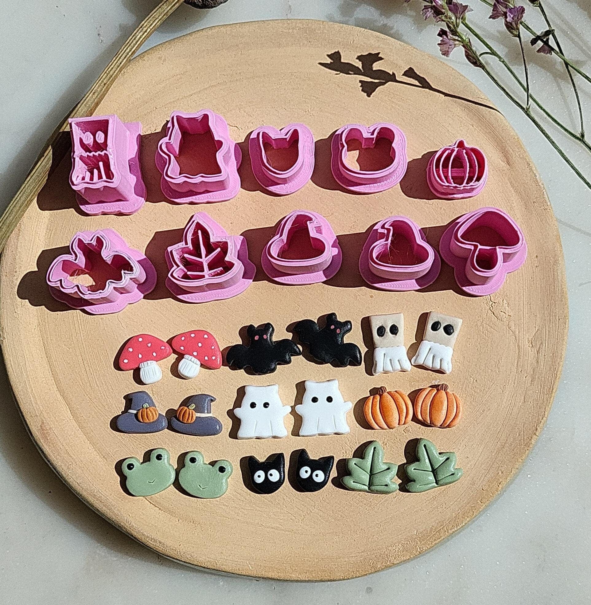 Halloween Bundle Polymer Clay Cutters • Ghost • Witch Hat • Bat • Cat • Frog