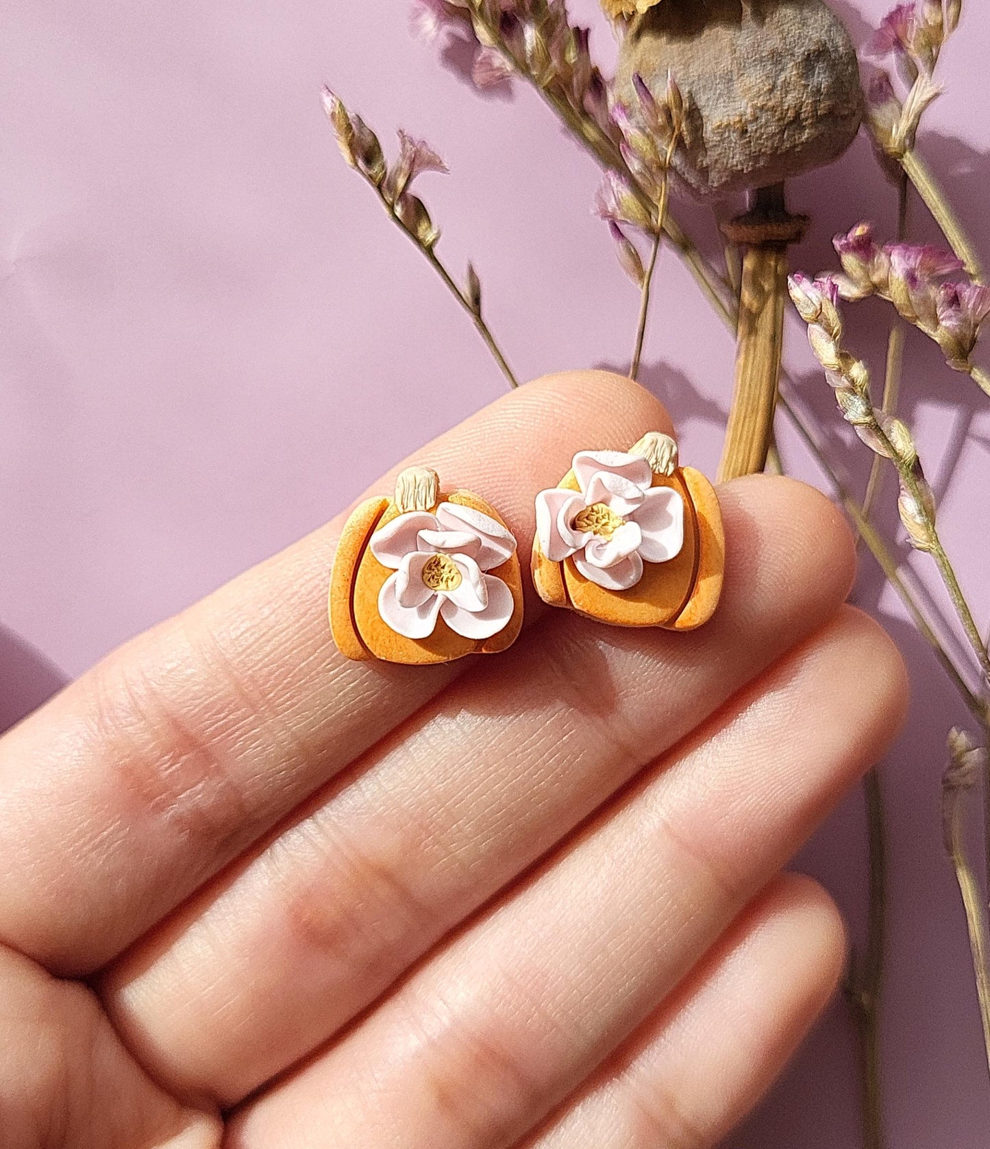 Pumpkin Stud Earrings Flower Clay Earrings Polymer Clay Fall jewelry Handmade Jewellery