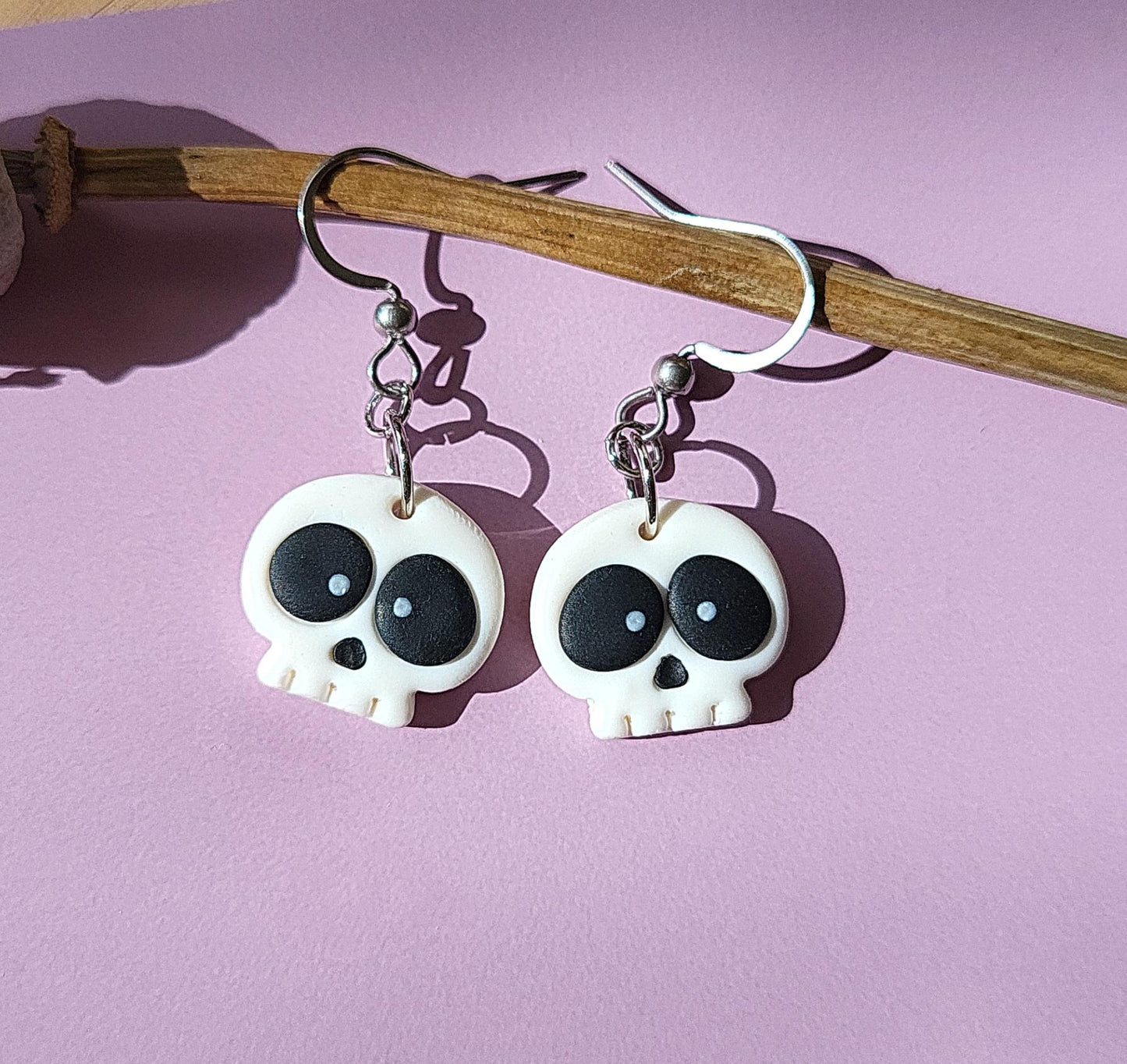 Small Skull Earrings Spooky Cute Skeleton Handmade Jewelry Halloween Earrings