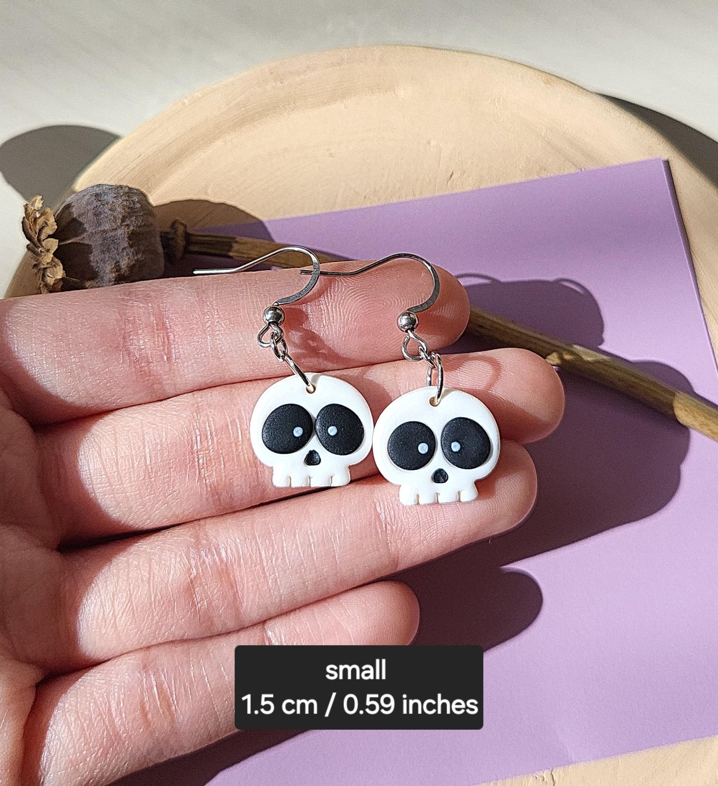 Small Skull Earrings Spooky Cute Skeleton Handmade Jewelry Halloween Earrings