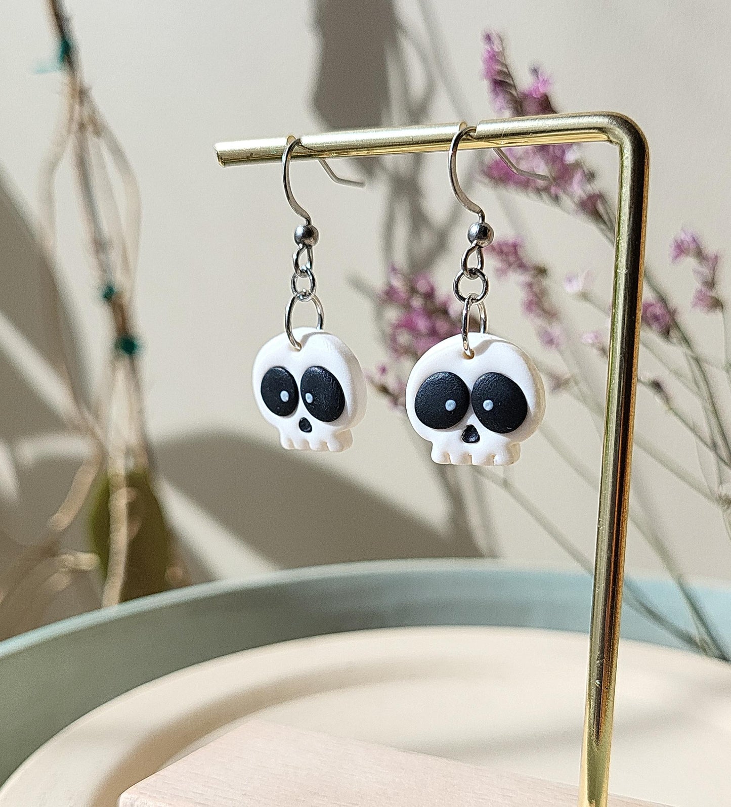 Small Skull Earrings Spooky Cute Skeleton Handmade Jewelry Halloween Earrings