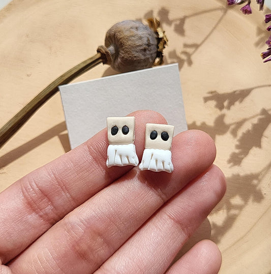 Baghead Ghost Earrings Cute Halloween Spooky Earrings Polymer Clay Jewelry Gift For Her Funny Quirky