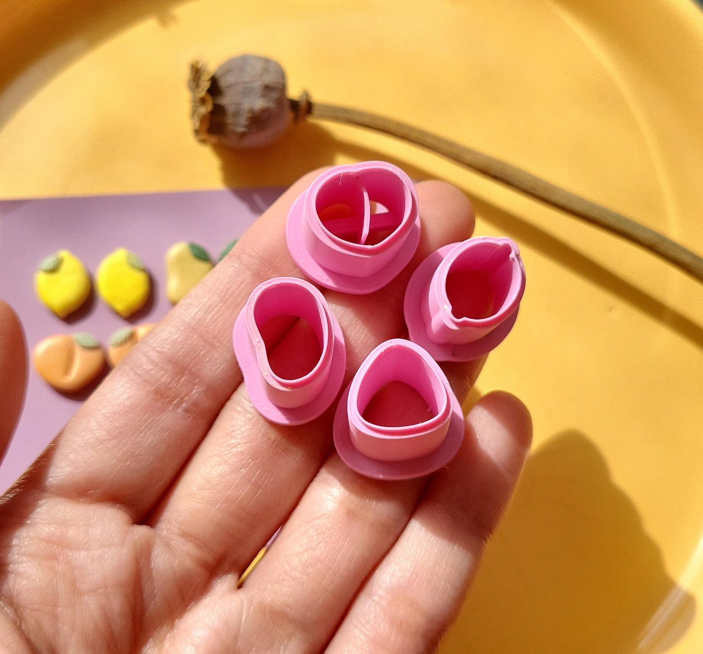 Cute Fruit Clay Cutter Set of 6 • Lemon • Peach • Strawberry • Mango •  Sharp Clay Cutter • XS Small Big Polymer Clay Cutters