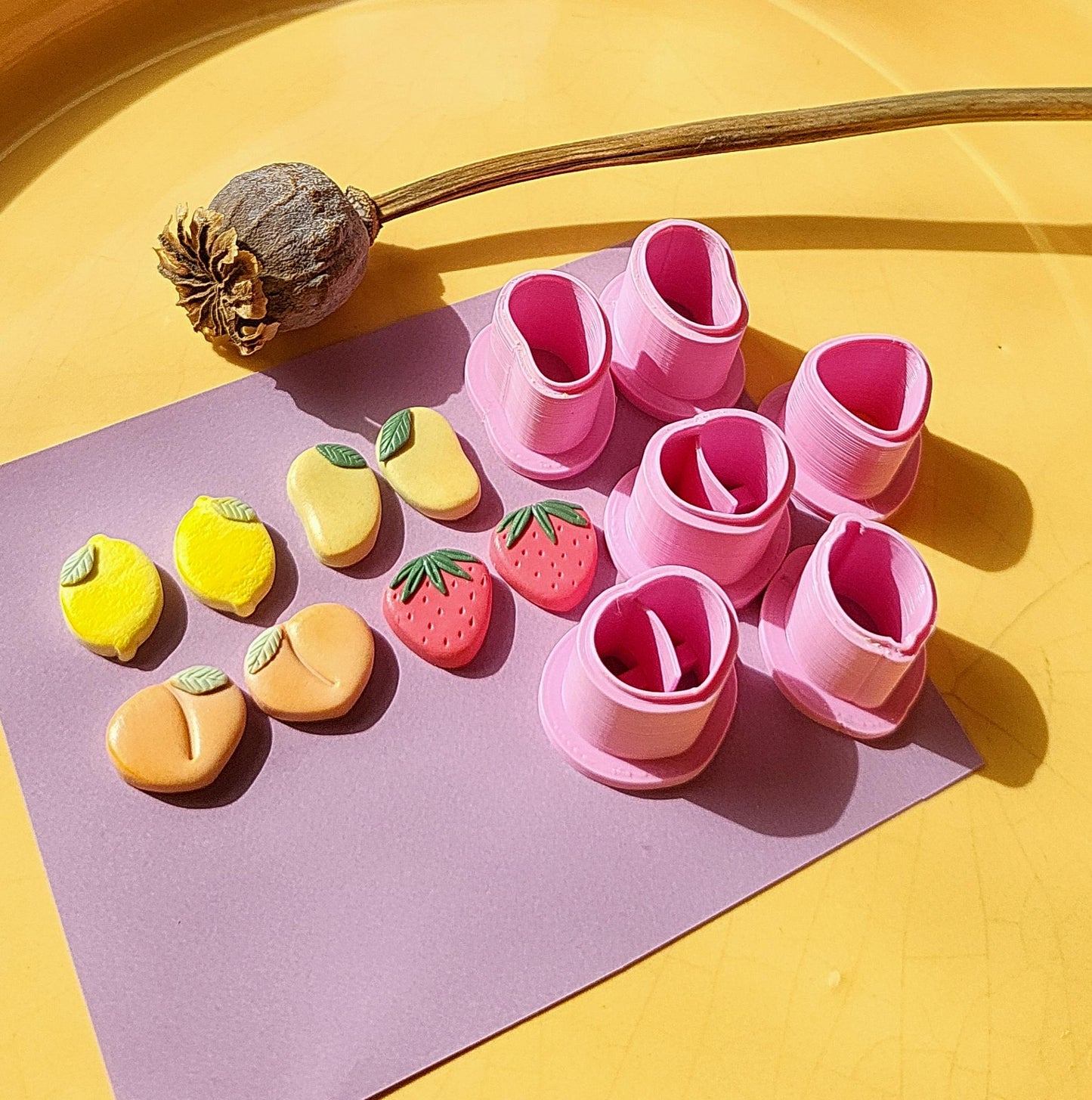 Cute Fruit Clay Cutter Set of 6 • Lemon • Peach • Strawberry • Mango •  Sharp Clay Cutter • XS Small Big Polymer Clay Cutters