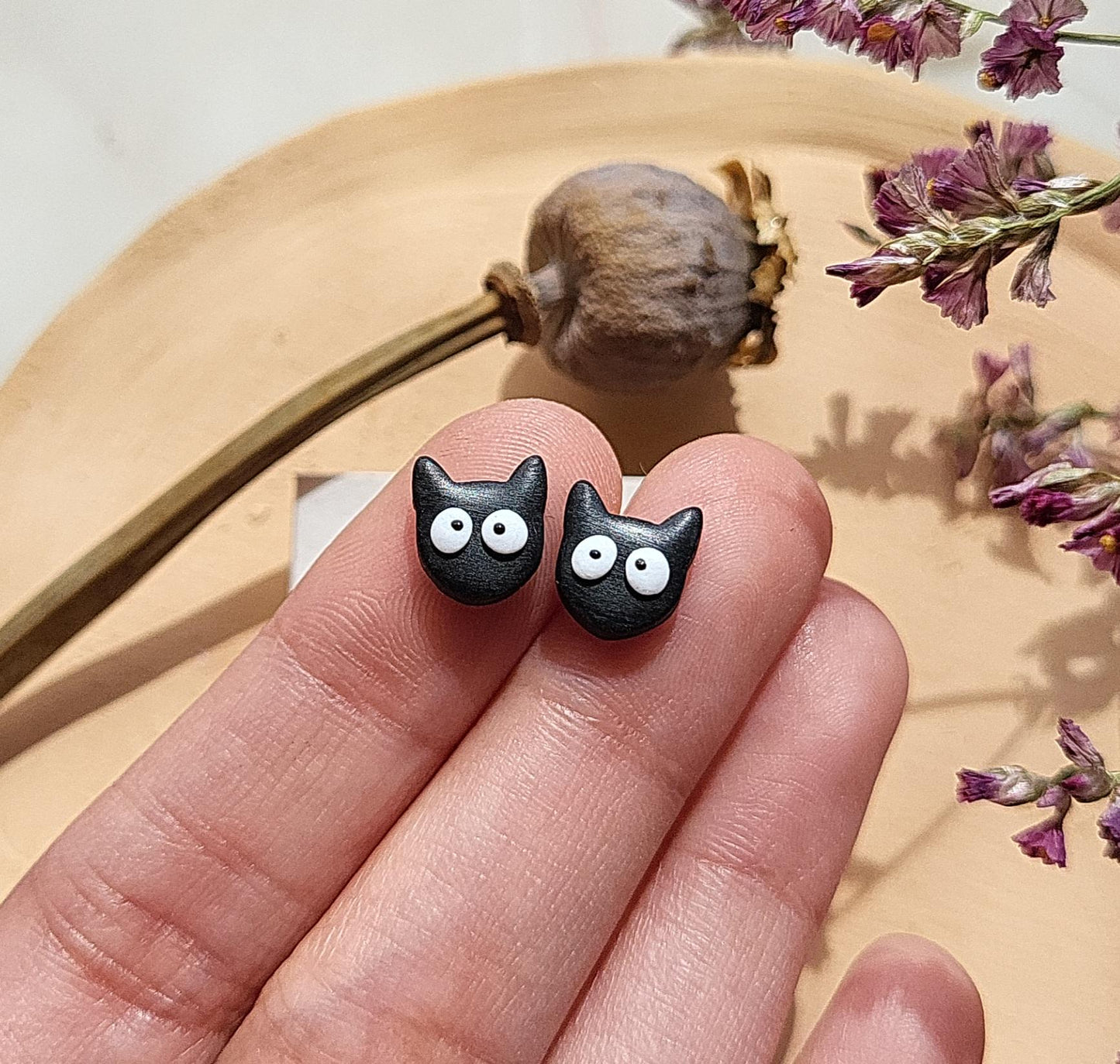 Funny Black Cat Stud Earrings | Halloween Jewelry| Cat Lover Gifts for Her