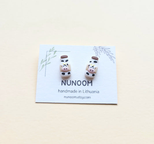 tiny cow milk stud earrings