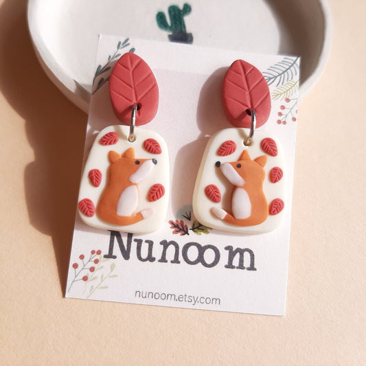 Red Fox Earrings Autumn Fall Clay Earrings Cottagecore Fairy Forest Earrings Fox Lover Gift For Her Birthday Present Clip-On