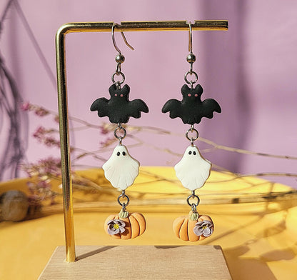 Petites boucles d'oreilles pendantes Halloween chauve-souris effrayante citrouille fantôme bijoux d'automne