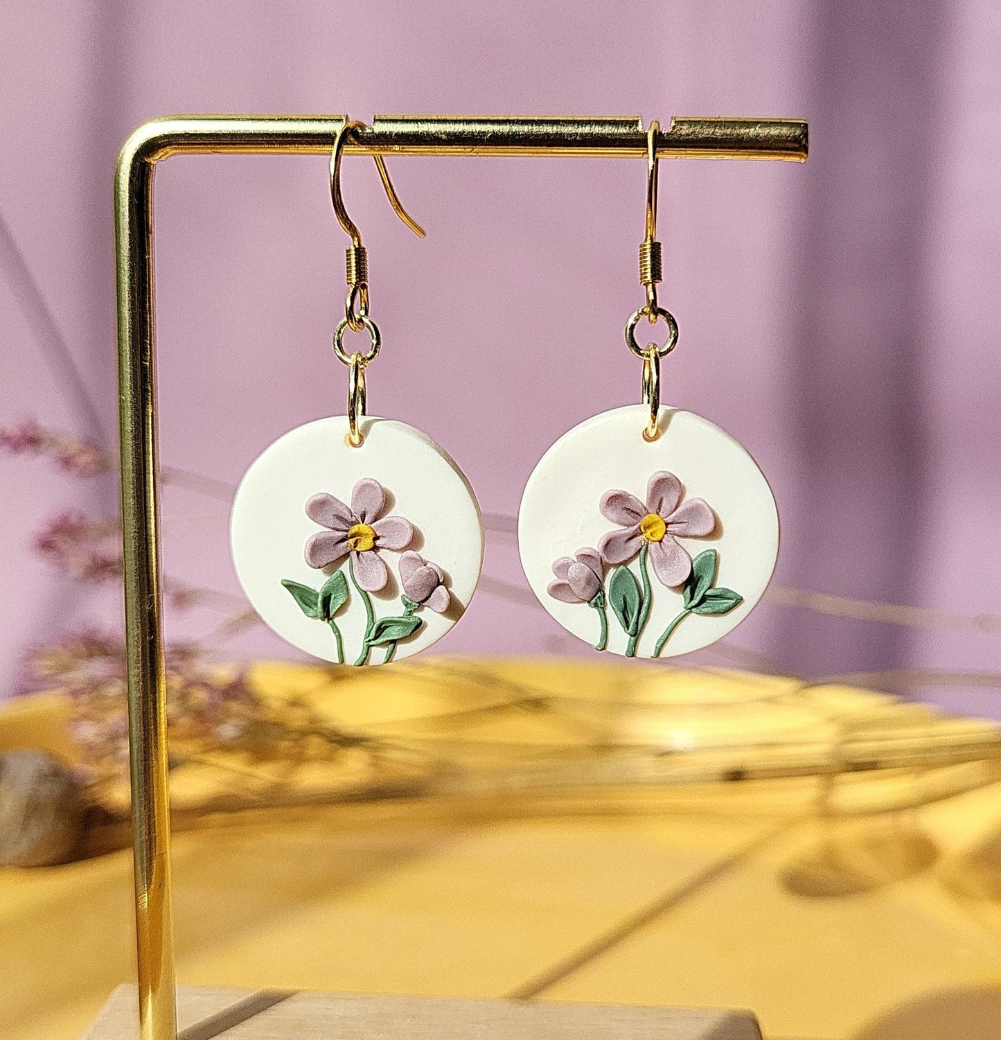 violet flower earrings