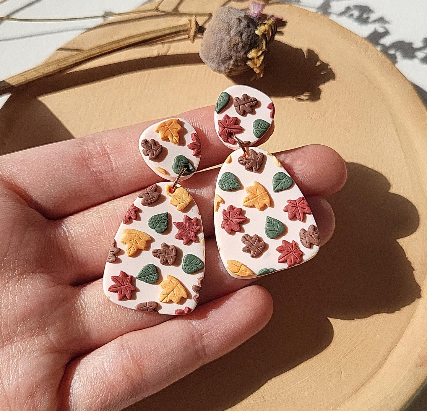 Autumn Leaf Earrings Fall Clay Earrings Boho Handmade Polymer Clay Jewelry Gift For Mom