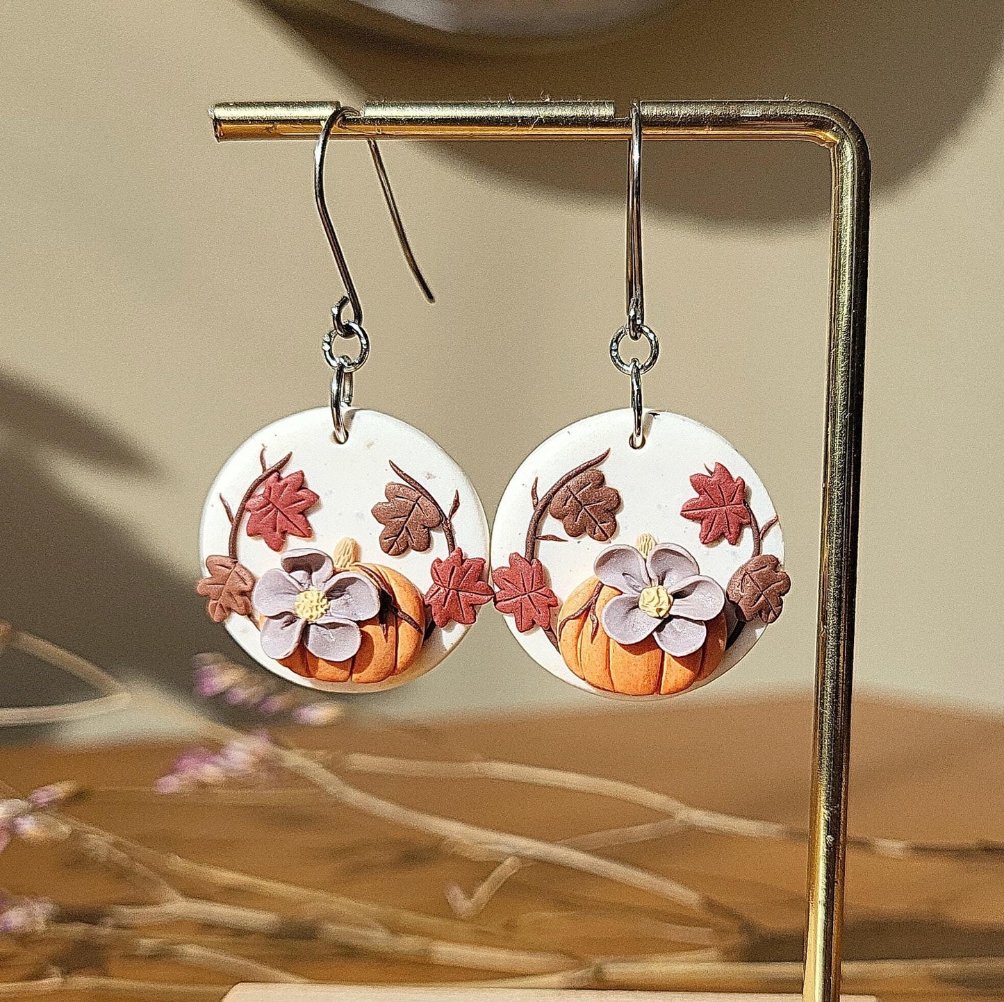 Pendientes de calabaza otoñal | Pendientes de arcilla polimérica | Joyas de flores de otoño | Regalo único hecho a mano para mujeres