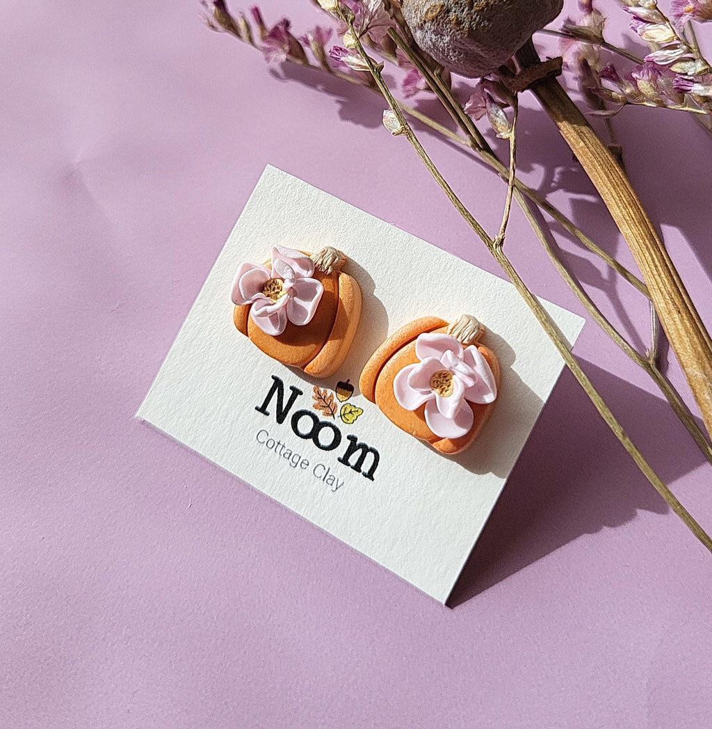 Pumpkin Stud Earrings Flower Clay Earrings