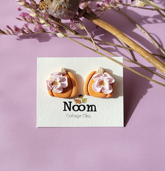 Pumpkin Stud Earrings Flower Clay Earrings Polymer Clay Fall jewelry Handmade Jewellery