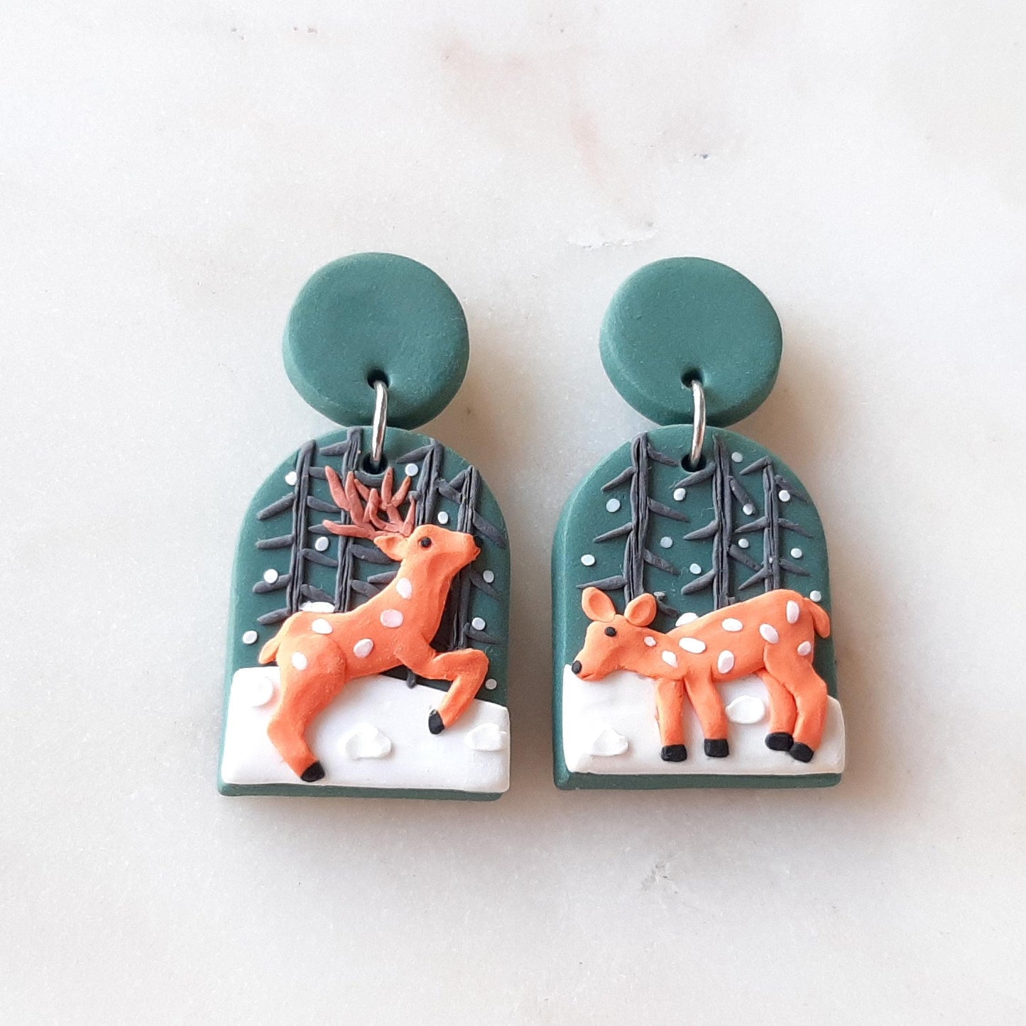 Deer Earrings, Winter Forest Earrings, Wildlife Nature Earrings, Clay Earrings, Christmas Gift For Her