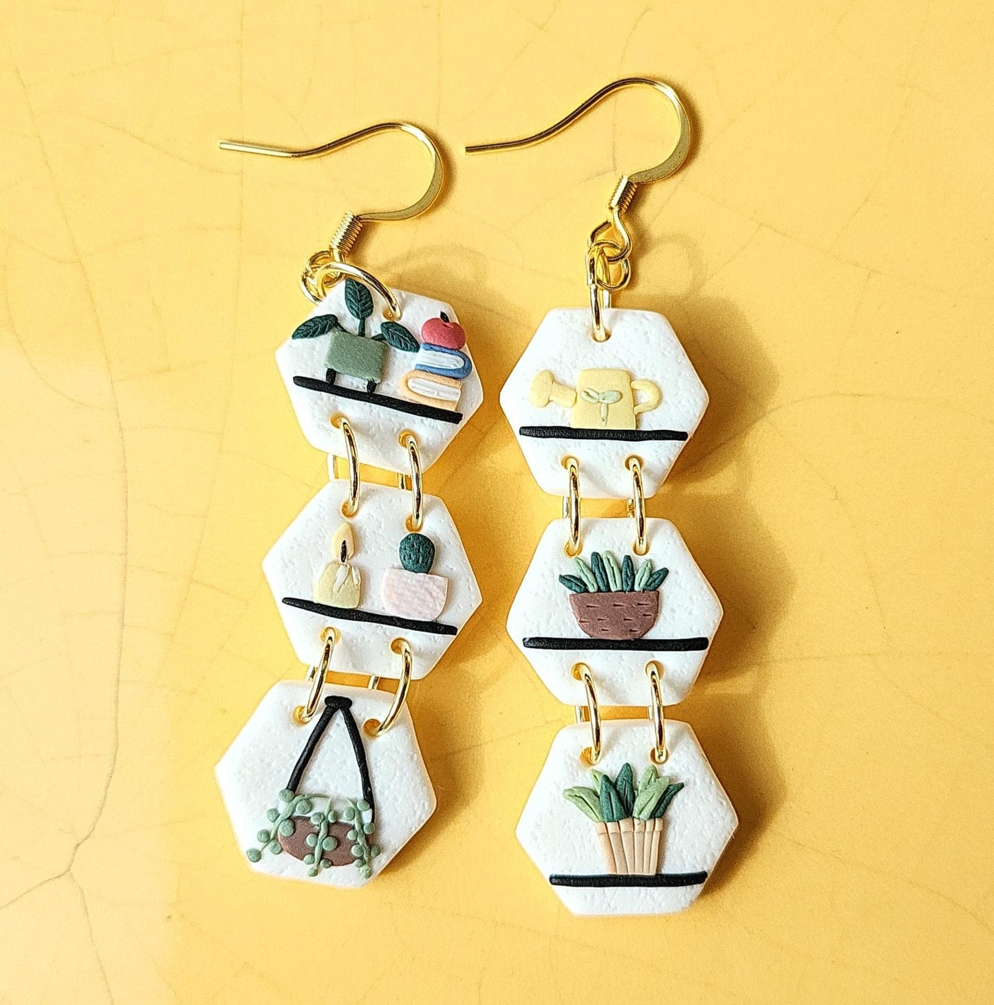 Small Dangle Plant Shelf Earrings Botanical Polymer Clay Earrings Unique Christmas Gift For Plant Lover Birthday Present For Women