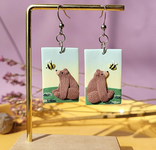 Grizzly bear polymer clay earrings