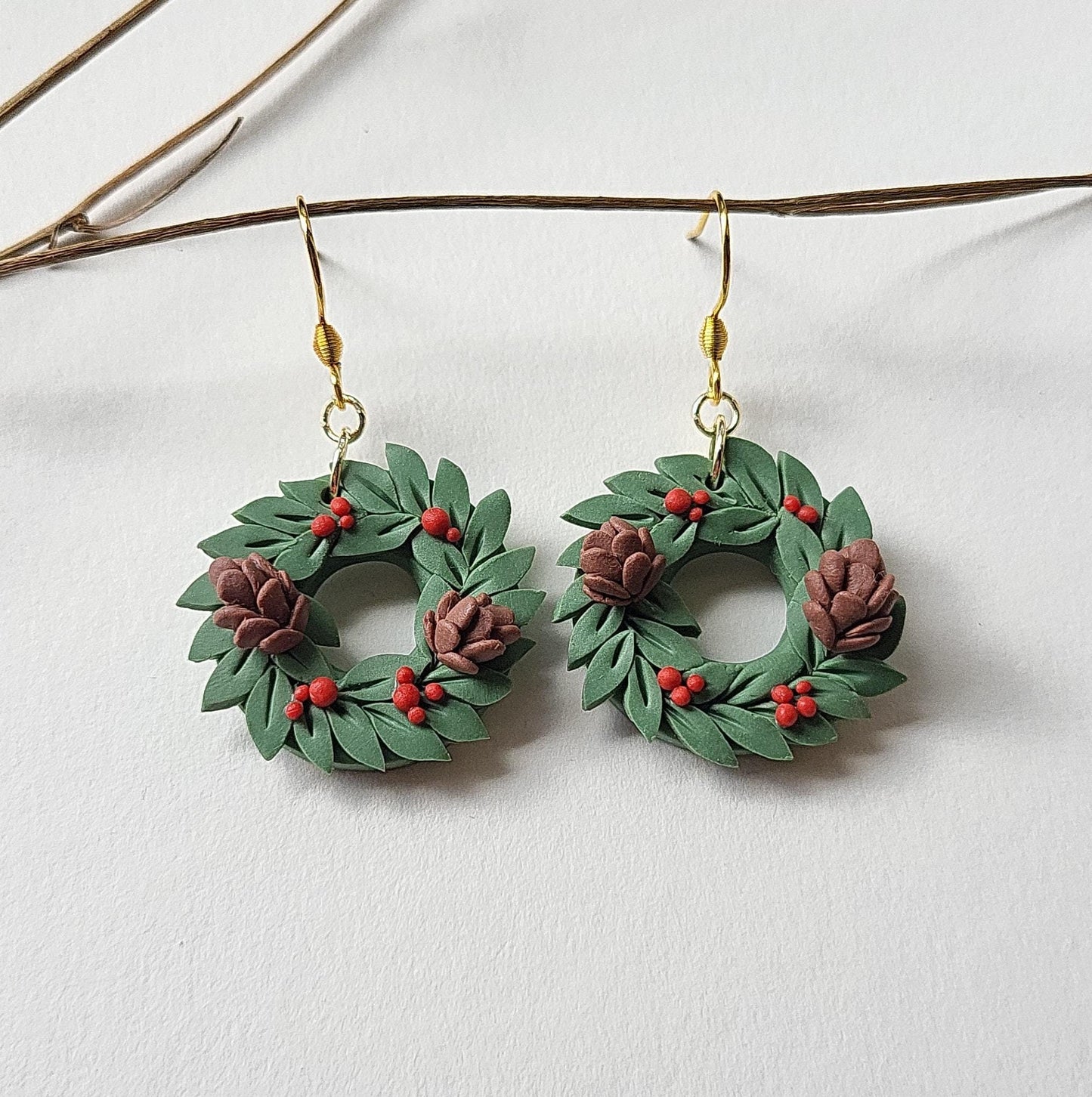 Christmas wreath earrings