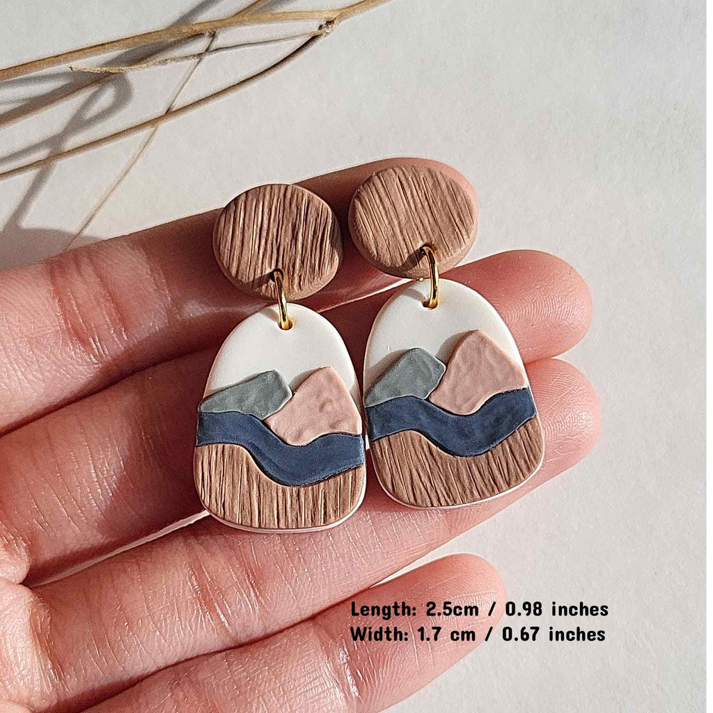 Mountain landscape clay earrings for women