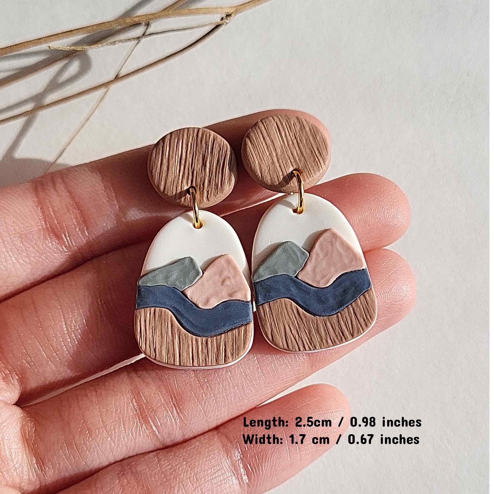 Mountain landscape clay earrings for women