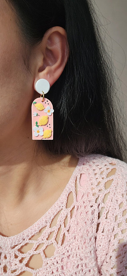 Handmade lemon clay earrings