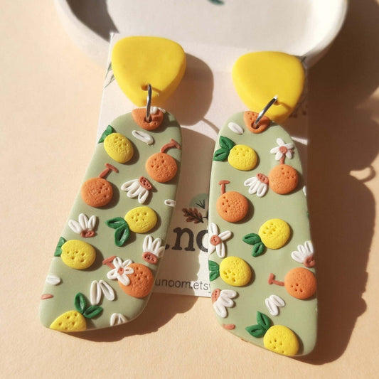 Polymer clay lemon & orange earrings