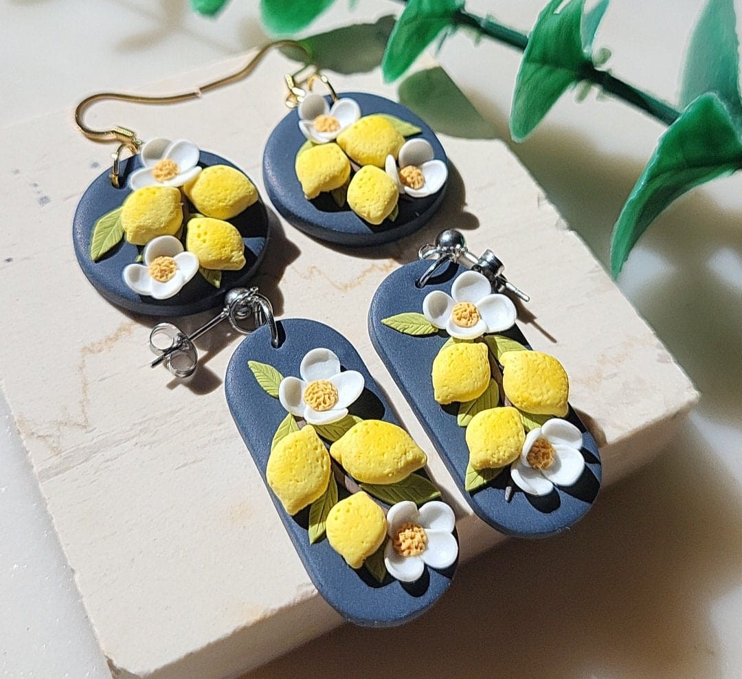 Polymer clay lemon earrings