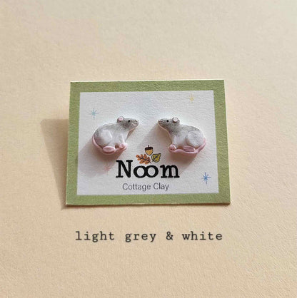 Light gray rat earrings - Cute rat gifts