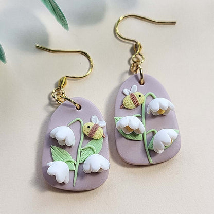 Handmade Lily of the Valley flower polymer clay earrings - Rankų darbo auskarai „Pakalnutės“