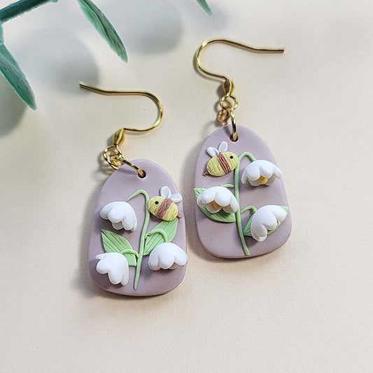Handmade Lily of the Valley flower polymer clay earrings - Rankų darbo auskarai „Pakalnutės“