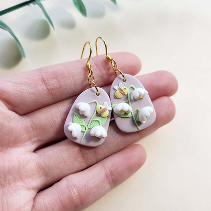 Handmade Lily of the Valley flower polymer clay earrings - Rankų darbo auskarai „Pakalnutės“