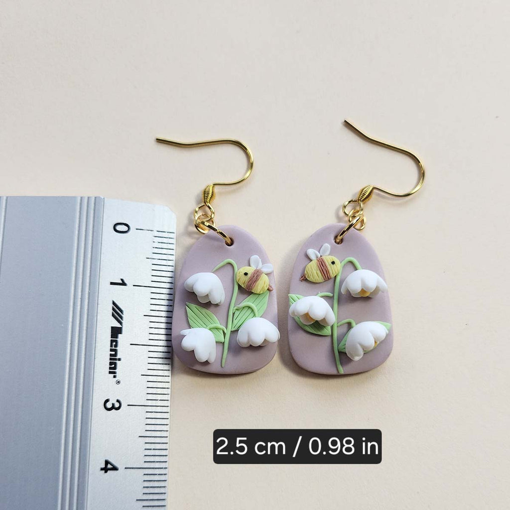 Cute Lily of the Valley flower polymer clay earrings handmade - Rankų darbo auskarai „Pakalnutės“