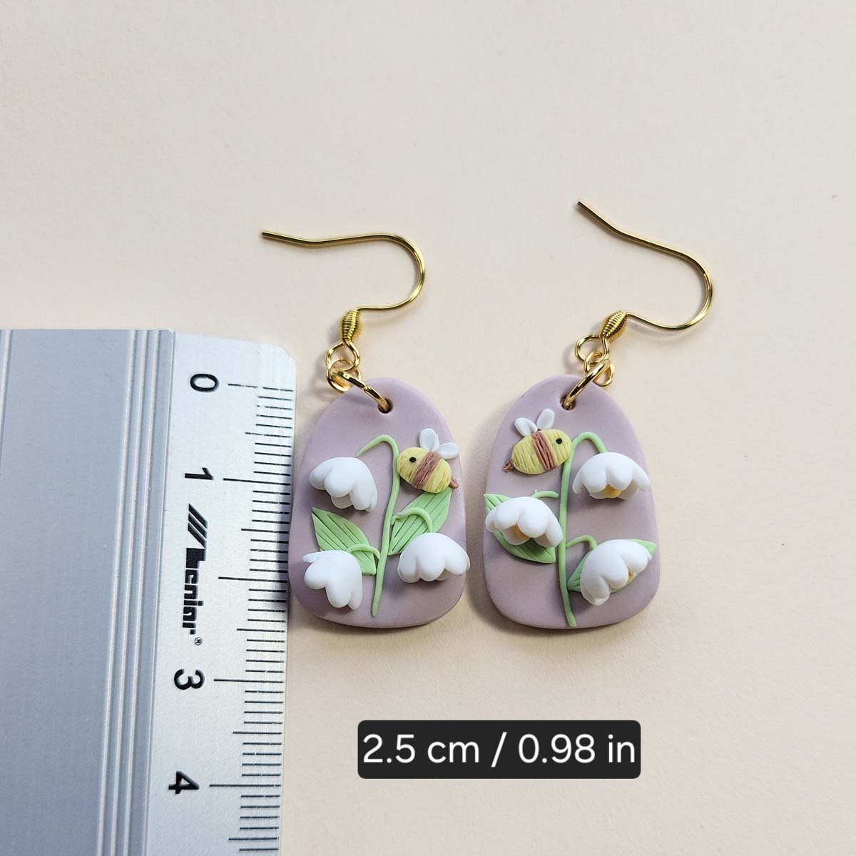 Cute Lily of the Valley flower polymer clay earrings handmade - Rankų darbo auskarai „Pakalnutės“