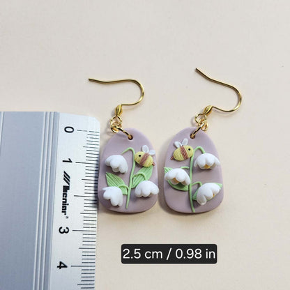Cute Lily of the Valley flower polymer clay earrings handmade - Rankų darbo auskarai „Pakalnutės“
