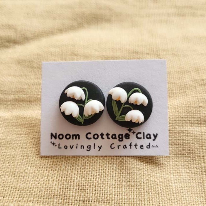 Handmade Lily of the valley stud earrings - Rankų darbo auskarai „Pakalnutės“