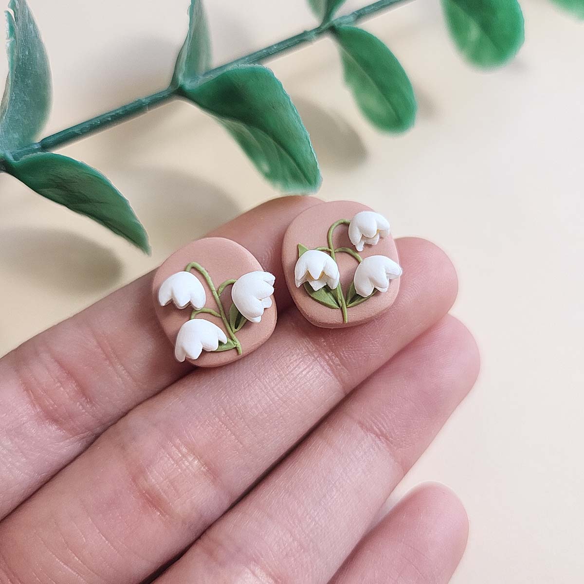 Handmade Lily of the valley stud earrings - Rankų darbo auskarai su konvalijomis