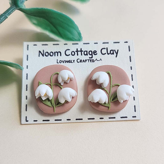 Cute Lily of the valley stud earrings handmade from polymer clay - Rankų darbo auskarai su konvalijomis