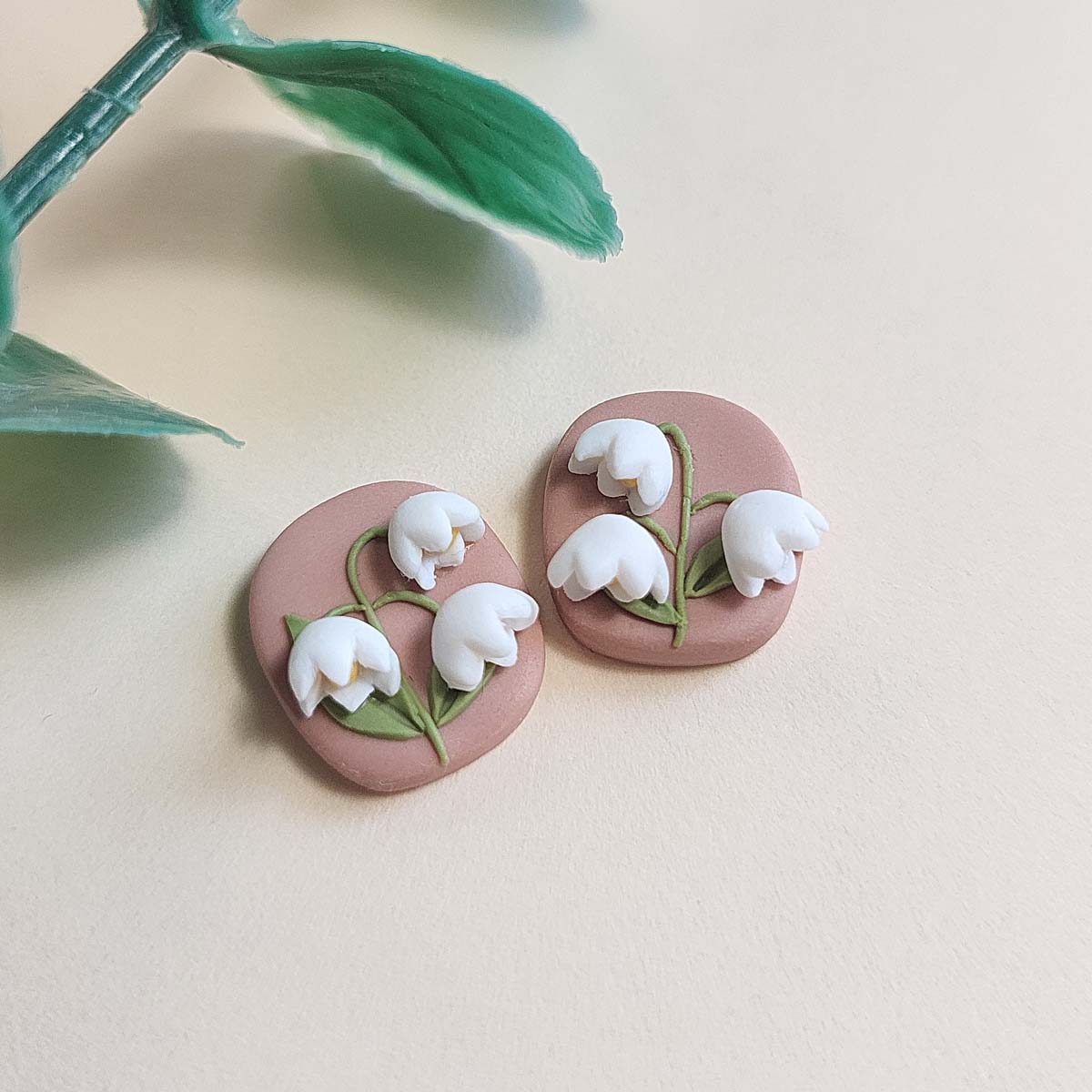 Cute Lily of the valley stud earrings handmade from polymer clay - Rankų darbo auskarai su konvalijomis