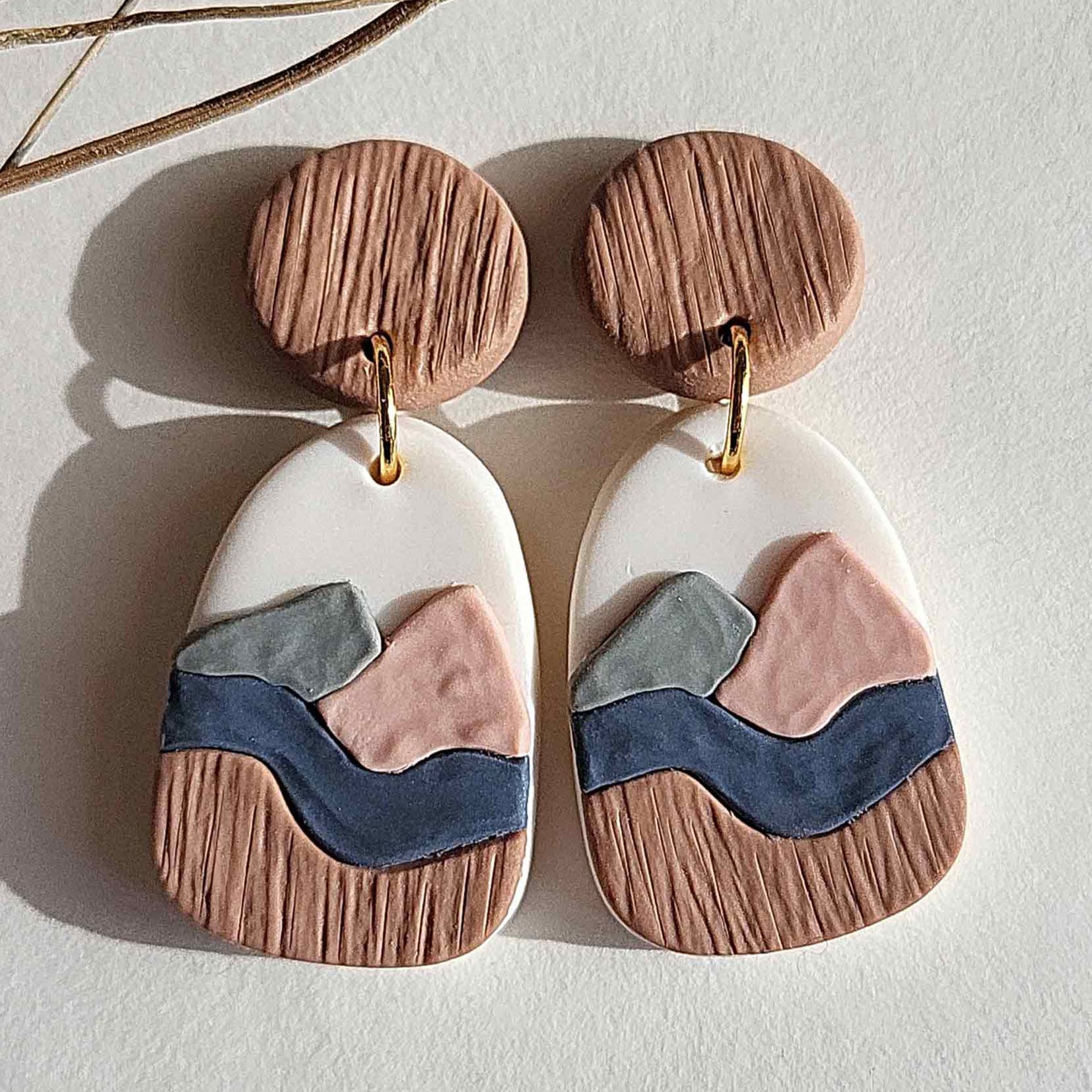 Handmade mountain polymer clay earrings