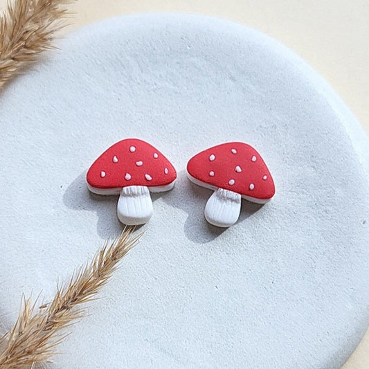 Cute mushroom stud earrings handmade polymer clay jewelry gift