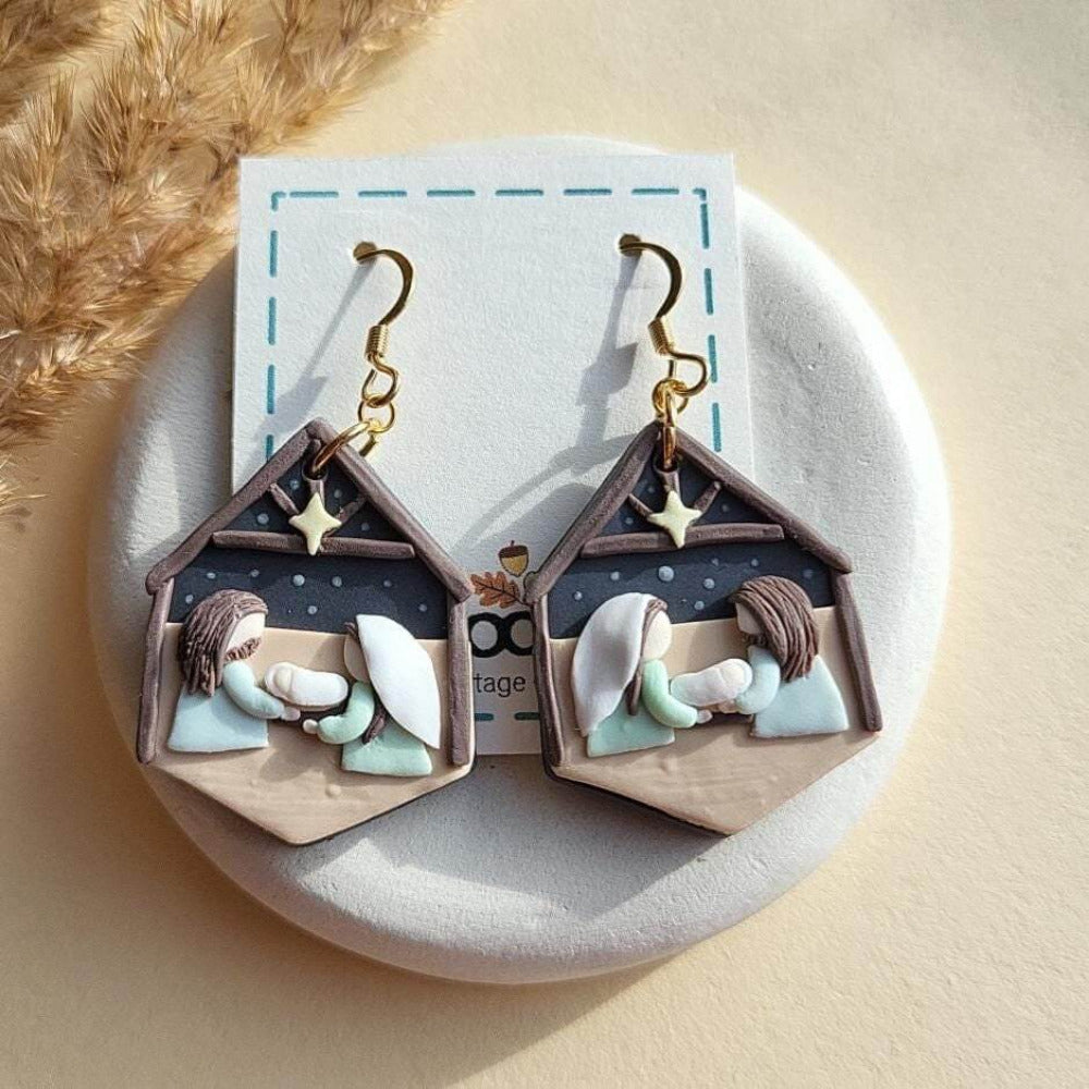 Nativity scene earrings - unique handmade Christmas polymer clay earrings