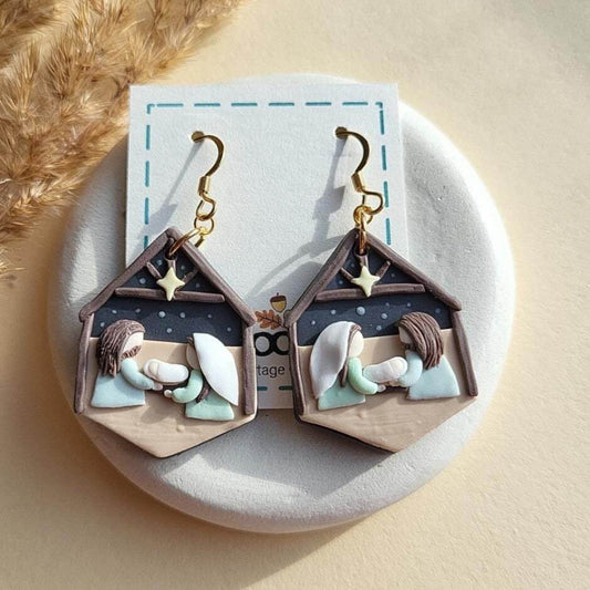 Nativity scene earrings - unique handmade Christmas polymer clay earrings