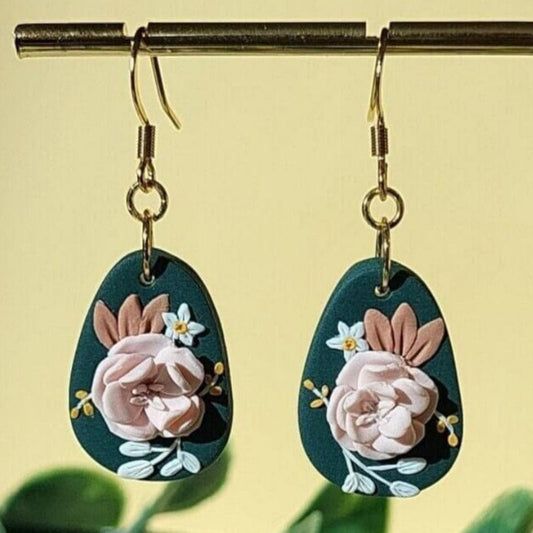 Pink Peony flower earrings