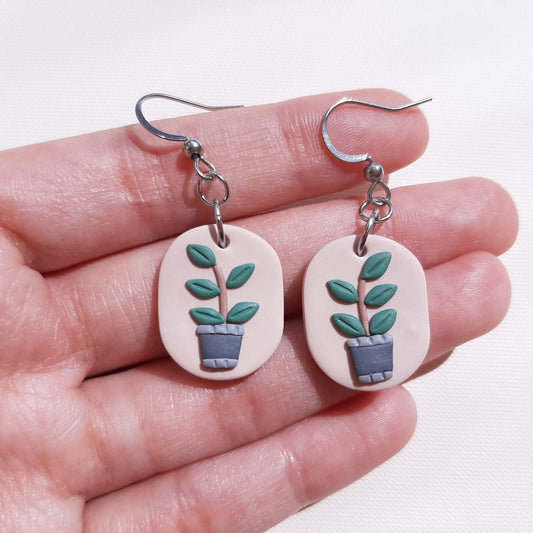 Polymer clay dangle plant earrings