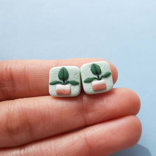 Polymer clay plant stud earrings