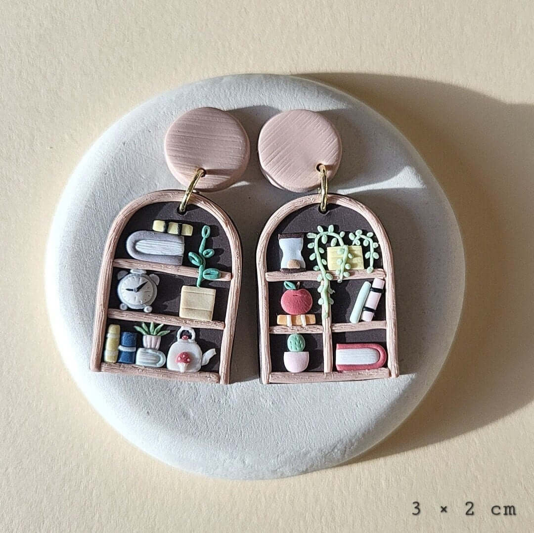 Cottagecore bookshelf earrings