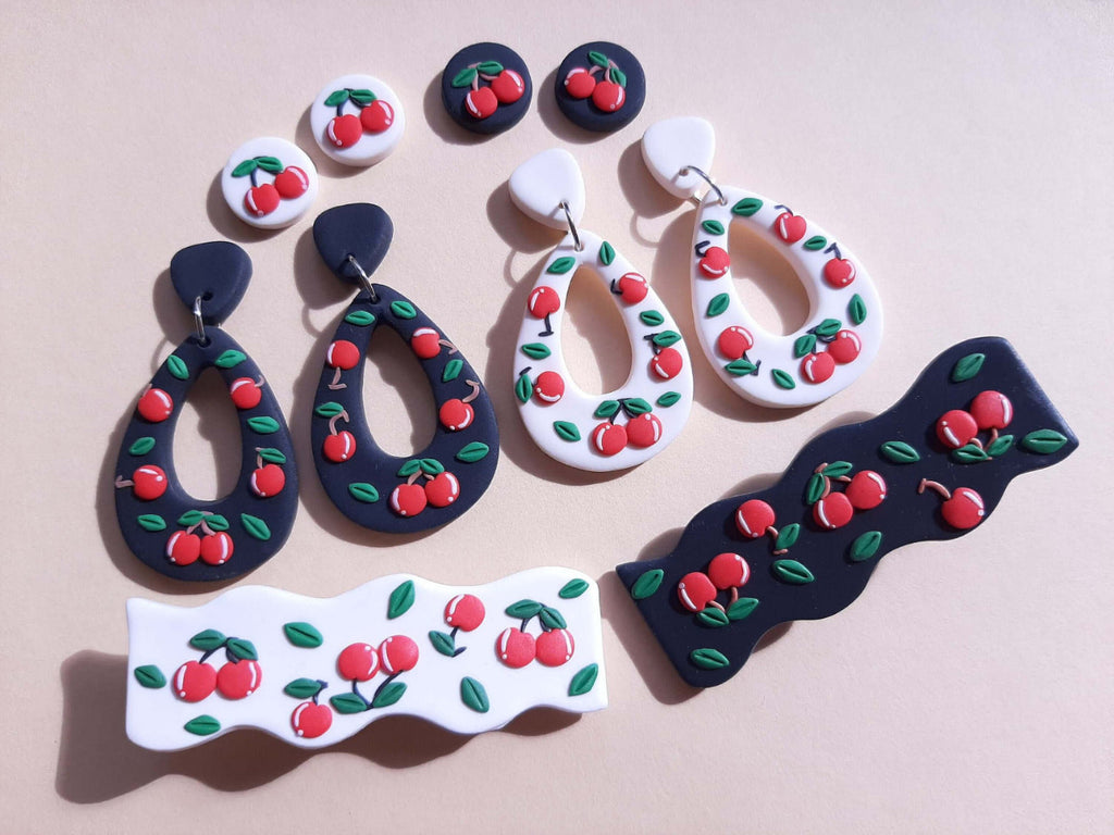Polymer clay sherry earrings & hairclips