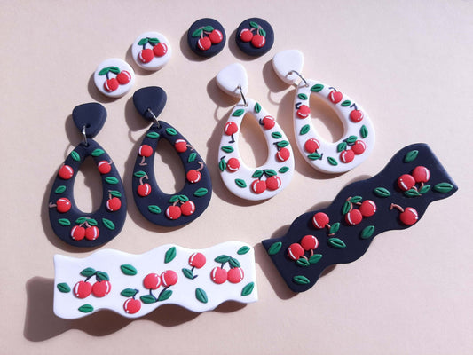 Polymer clay sherry earrings & hairclips